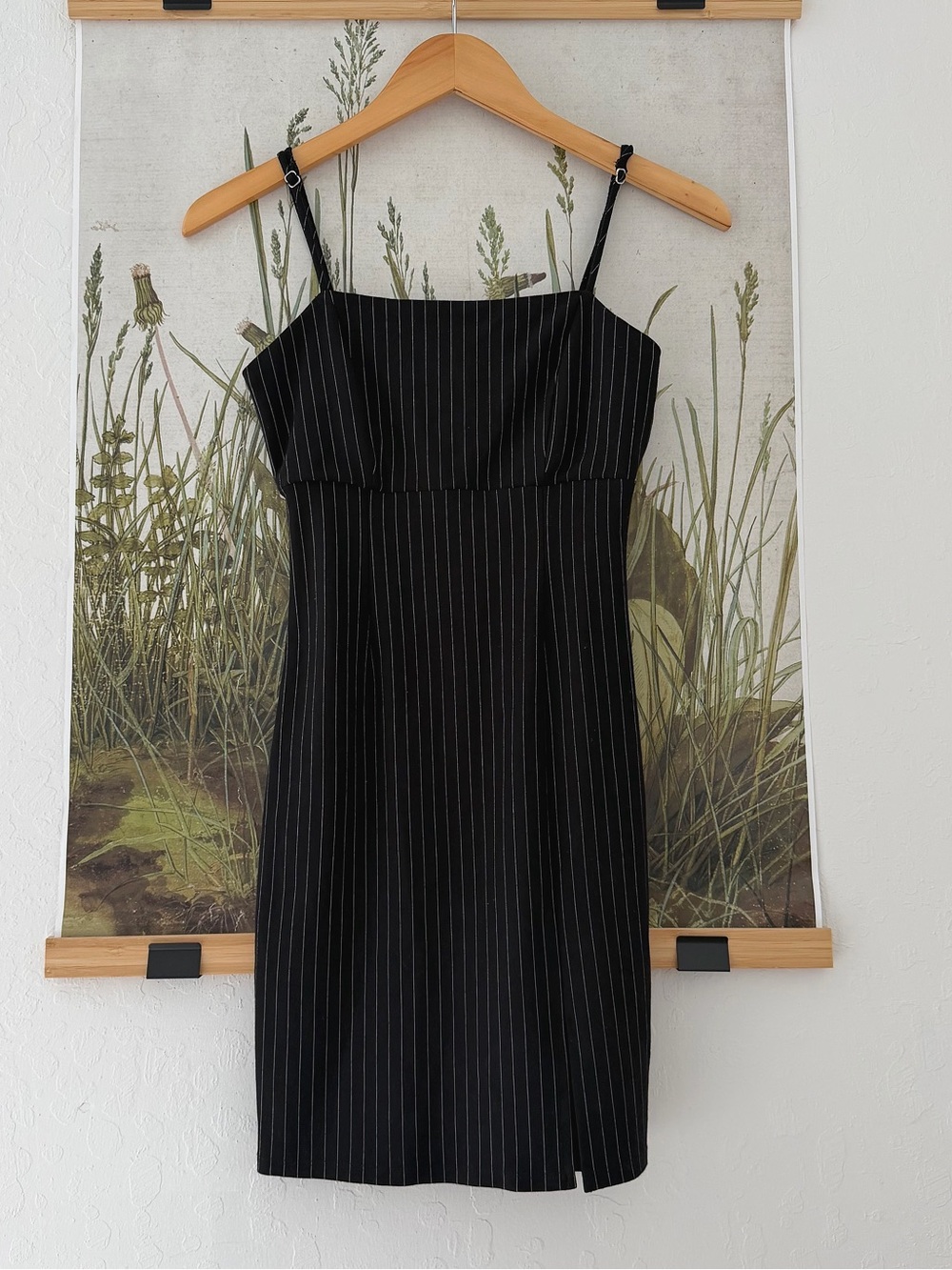 H&M Black Pinstripe Spaghetti Strap Mini Dress